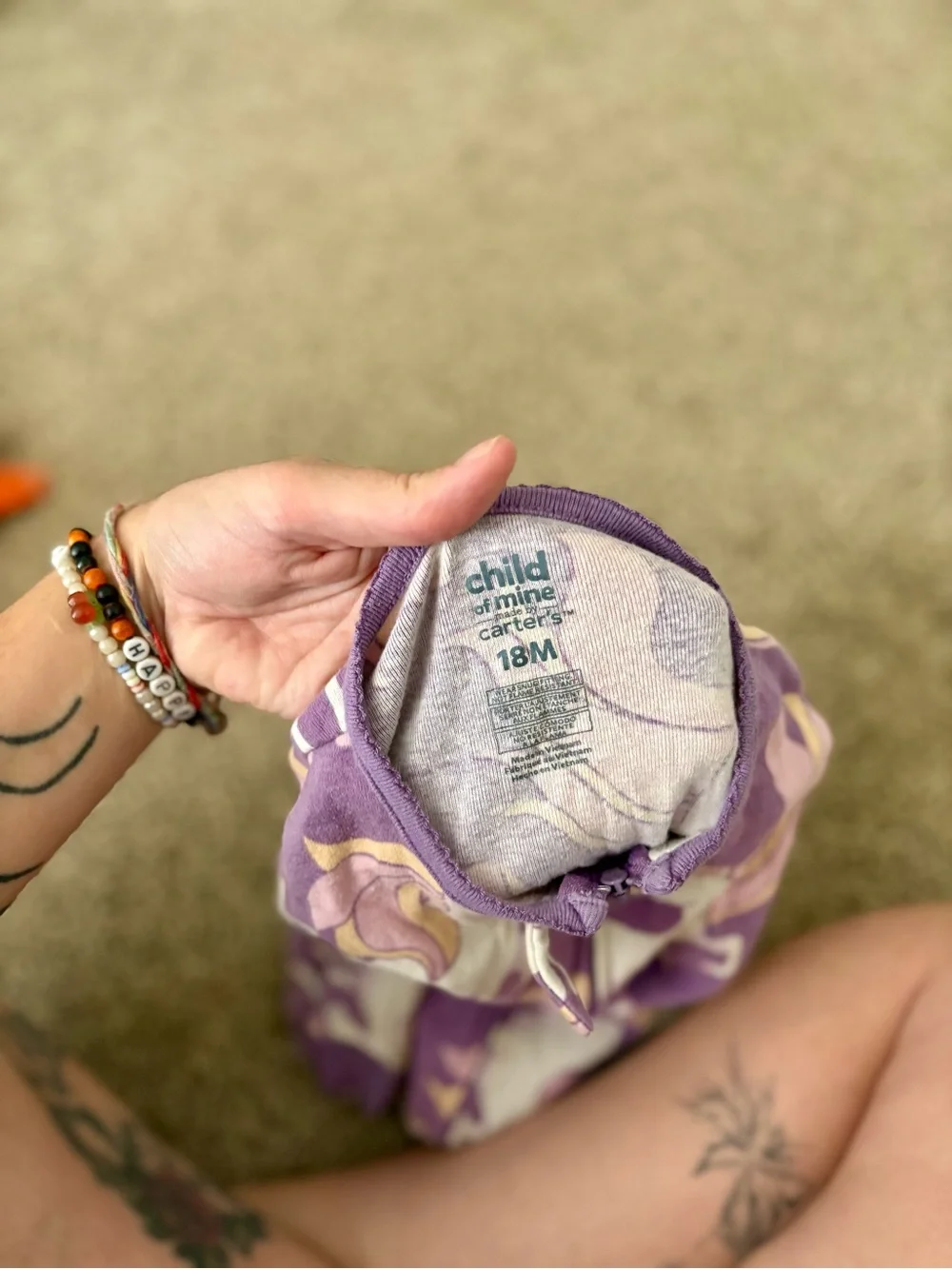 Carter's Purple Unicorn Zip Front Footie